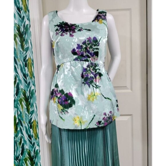 Leifsdottir Floral Brocade Sleeveless Peplum Top Womens Size S Green Purple Yell - Picture 5 of 5